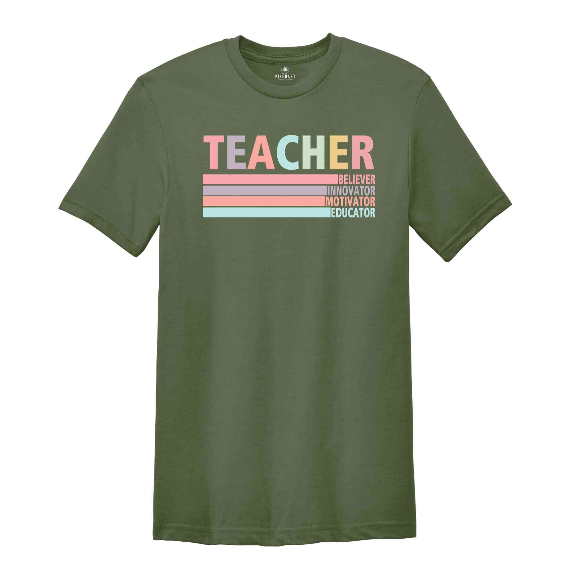 Teacher Believer Innovator Motivator Educator Shirt, Teacher Shirt, Teacher Gift Shirt, Teacher Appreciation, New Teacher Shirt