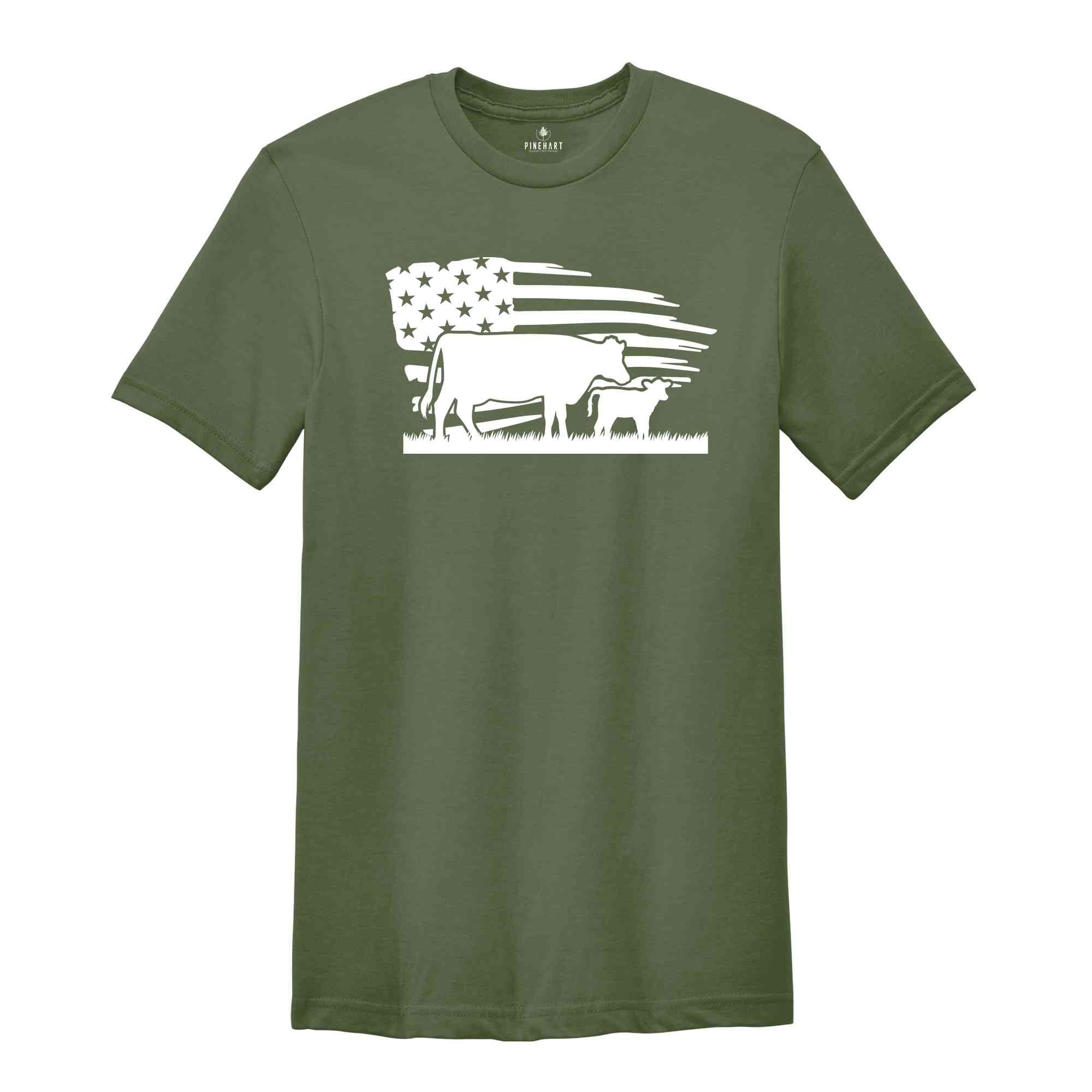 USA Cow Farm Shirt, Farm Cow T-Shirt, Farmer Cow Tee, Farm Animal Shirt, Farmer American Flag Shirt, Farmer Gift