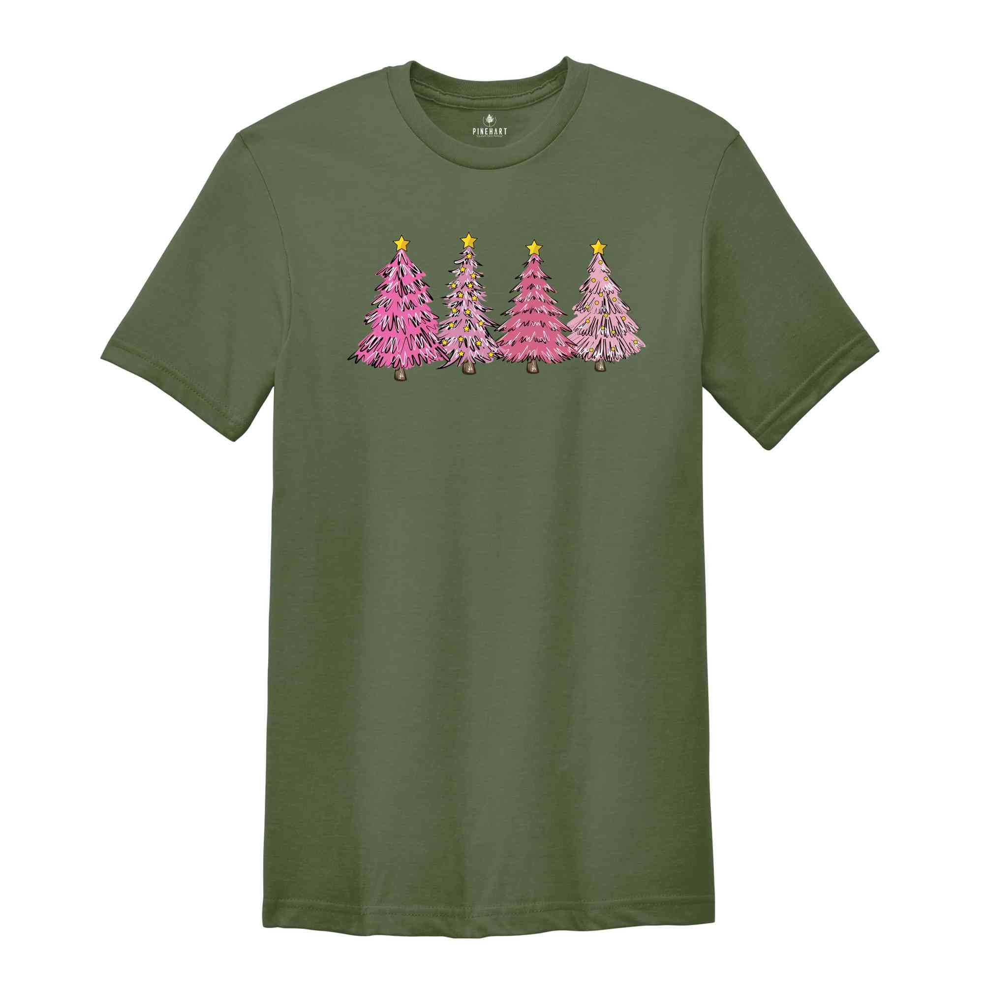 Pink Christmas Tree Shirt, Xmas Trees Shirt, Gift for Christmas, Cute Christmas Shirt, Christmas Party Tee