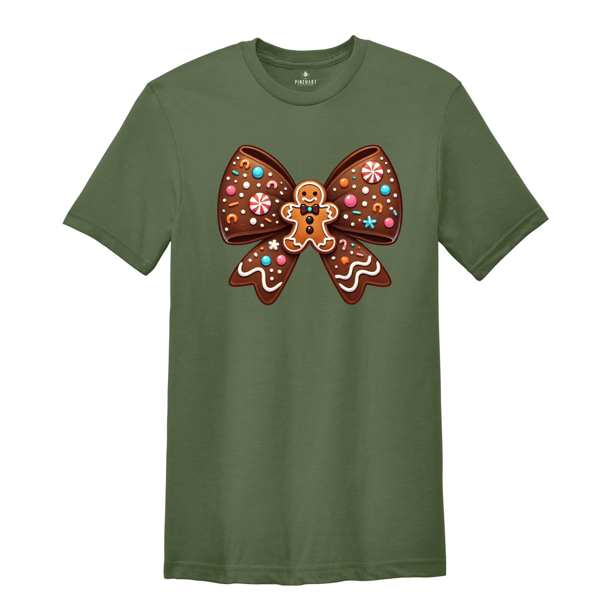 Gingerbread Coquette Bow Shirt, Christmas Gingerbread Shirt, Christmas Bow Shirt, Christmas Gift, New Year Shirt, Cute Christmas Shirt