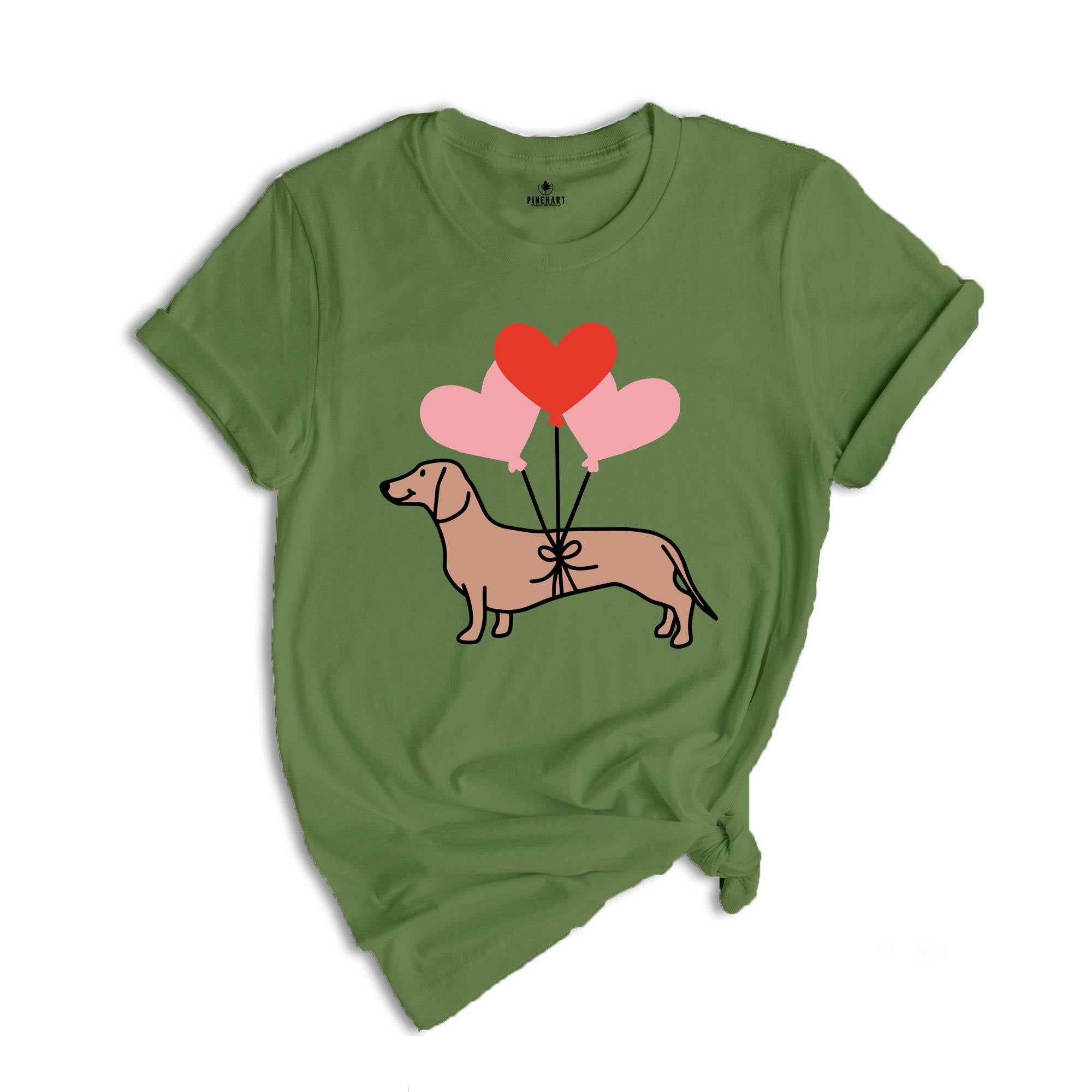 Cute Dachshund Shirt, Love Heart Balloon Tee, Happy Valentine's Day Gift, Dog Lover Tshirt, Valentine Dog Shirt