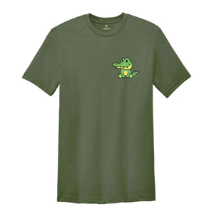 Cute Pocket Crocodile T-Shirt, Lovely Crocodile Shirt, Cute Pocket Animal T-Shirt, Sitting Crocodile Shirt