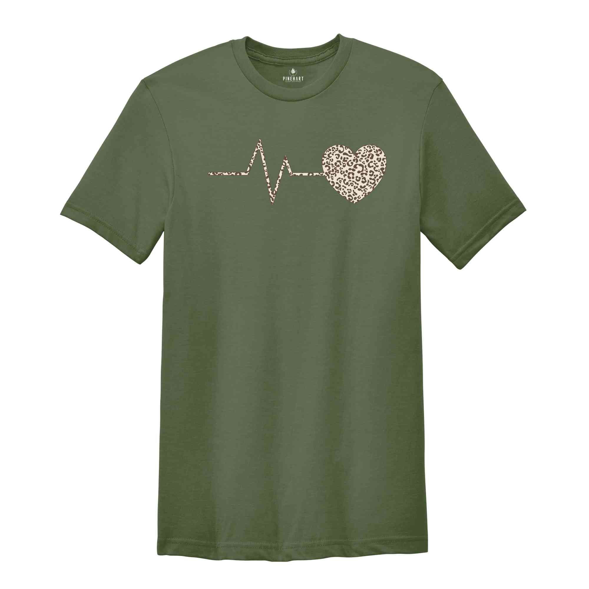 Leopard Heartbeat Shirt, Pulse Shirt, Nurse Shirt, Health Care Shirt, Leopard Heart Shirt, Lifeline Shirt, Cardiogram Shirt