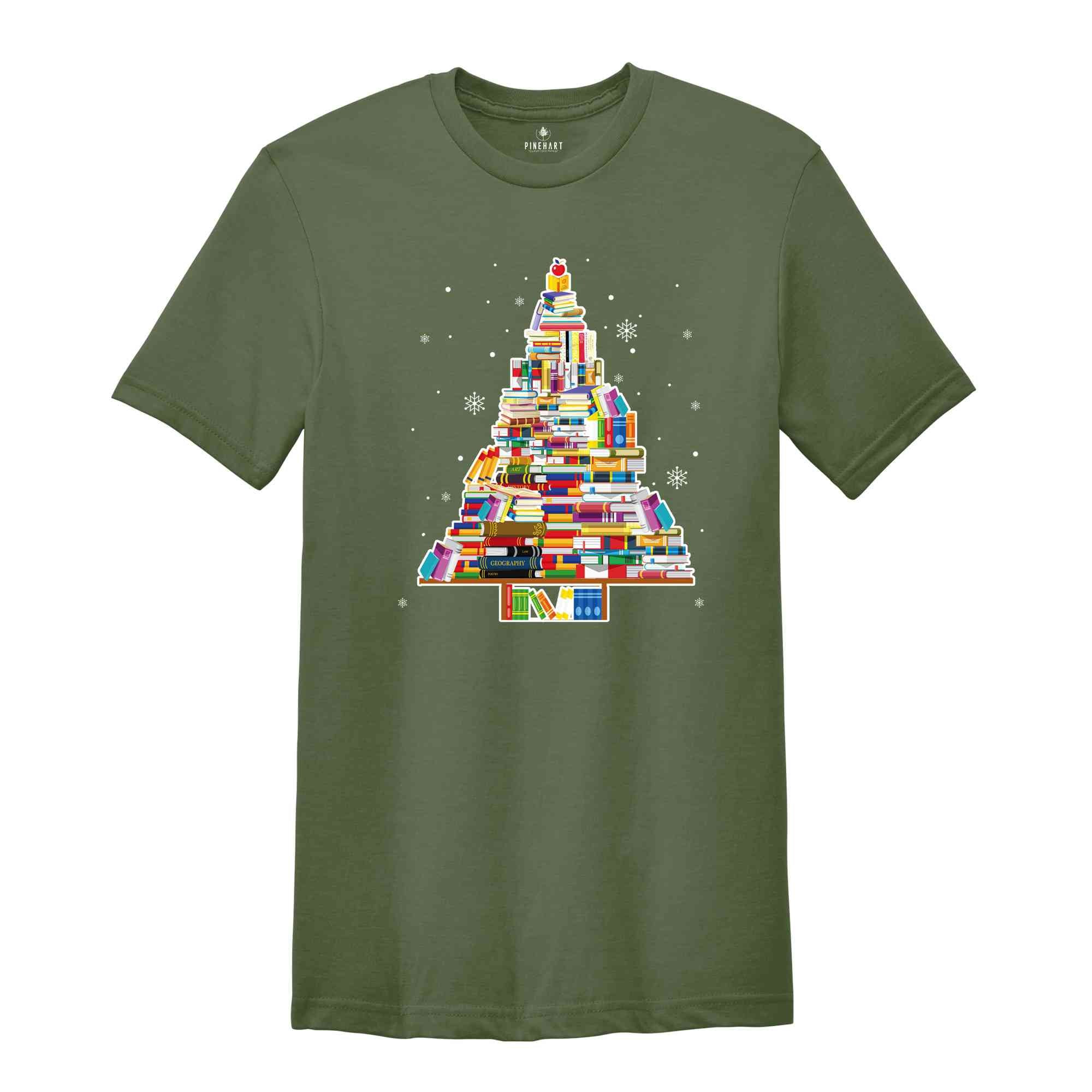 Christmas Tree Made of Books Shirt, Book Lovers Christmas, Bookworm Xmas Shirt, Gift for Book Lover, Book Tree Shirt