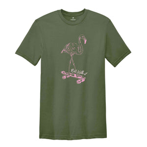 Roll With It Skating Shirt, Flamingo Skating Shirt, Cool Bird T-shirt, Cool Skating Shirt, Flamingo lover Shirt, Skating Shirt