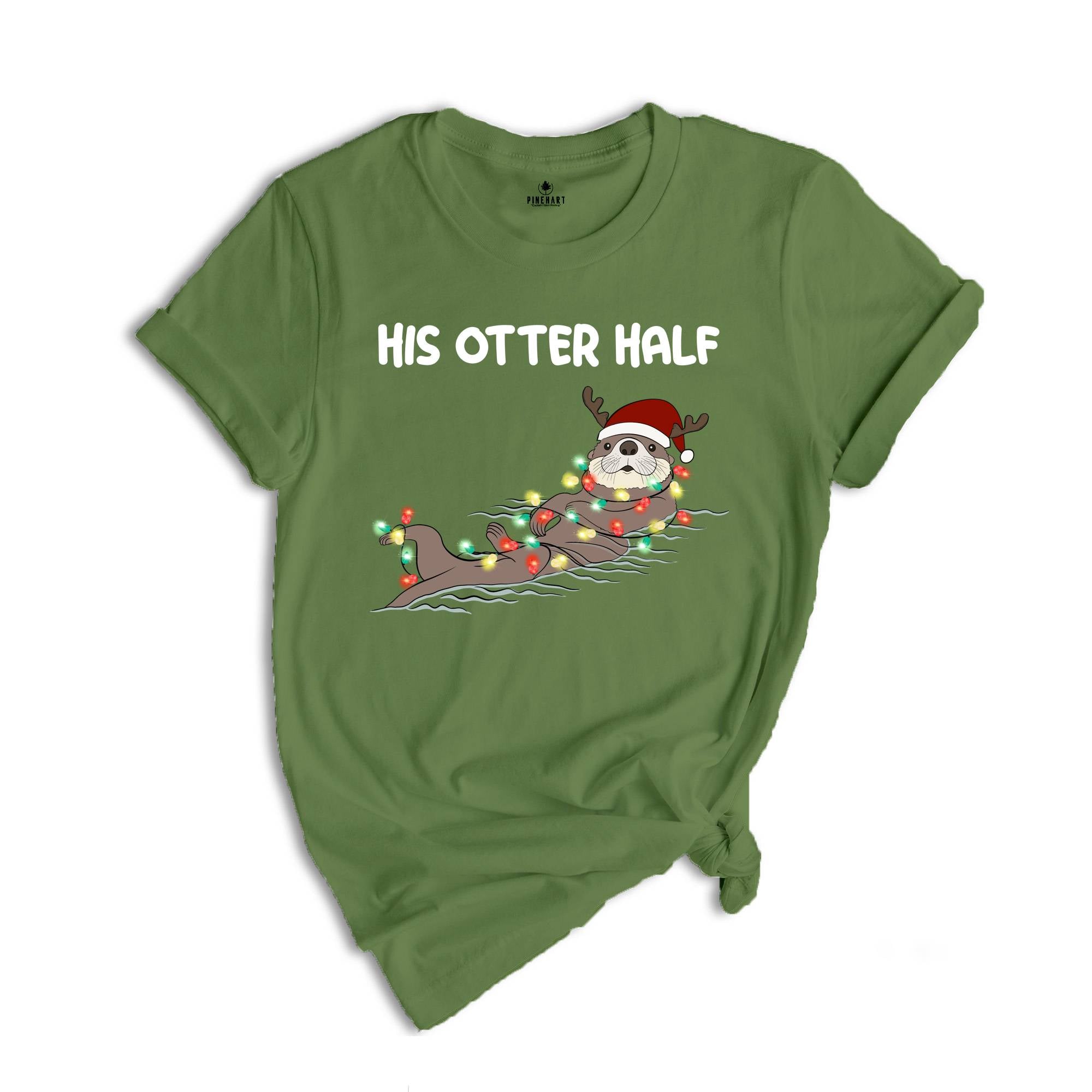 His and Her Otter Half Christmas T-Shirt, Couples Christmas Shirt, Funny Matching Couples Christmas Pajamas, Mr Mrs Christmas Shirts