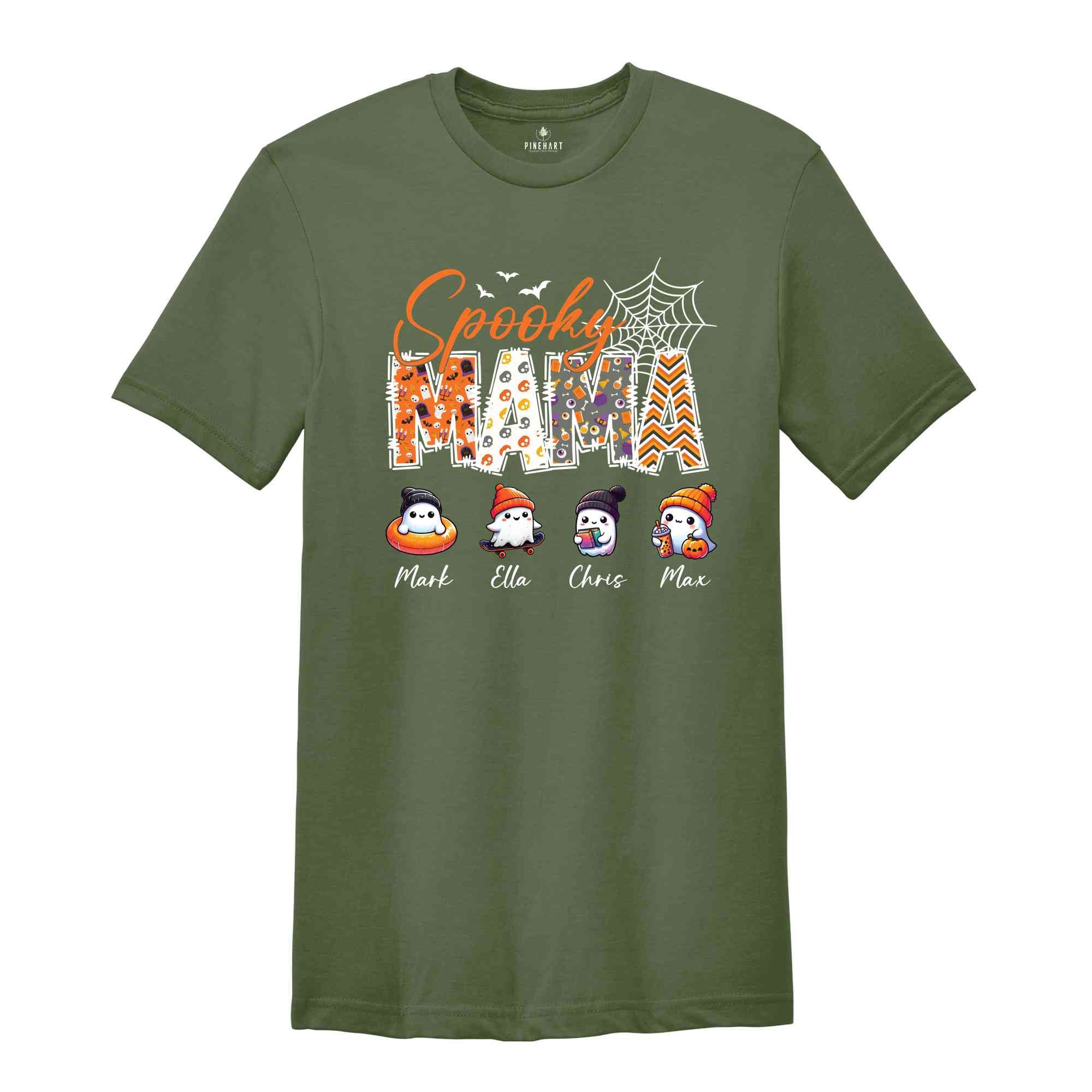 Spooky Mama Custom Shirt, Kids Names Halloween Shirt, Retro Halloween Shirt, Mother Custom Name Shirt, Halloween Mom Shirt, Halloween Shirt