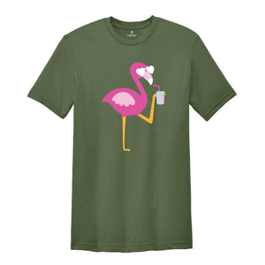 Flamingo With Drink Shirt, Summertime Shirt, Flamingo Lover, Vacation Shirt, Flamingo Shirt, Women's Shirt, Beach Shirt, Girls Trip Shirt