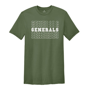 Team Mascot Shirt, Generals Team Shirt, Generals Football Shirt, Generals Fan Shirt, Generals School Shirt, Generals School Spirit