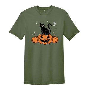 Black Cat on Pumpkin Shirt, Halloween Shirt, Fall Shirts, Spooky Season Shirt, Halloween Shirt, Black Cat Shirt