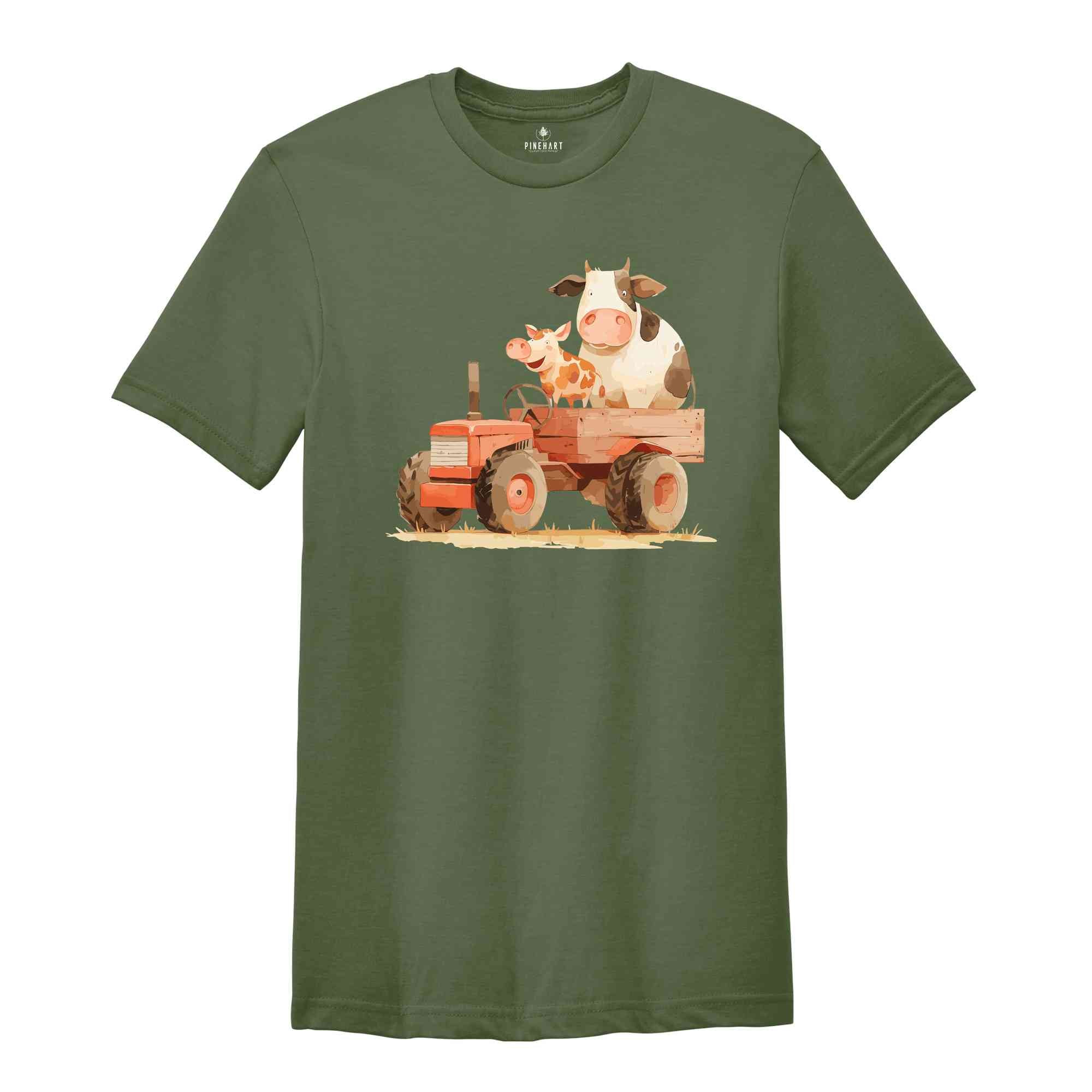 Farm Animals T-Shirt, Funny Farmer Shirt, Funny Animals In Tractor Tee, Cow Shirt, Chicken Shirt, Farmer Birthday Gifts