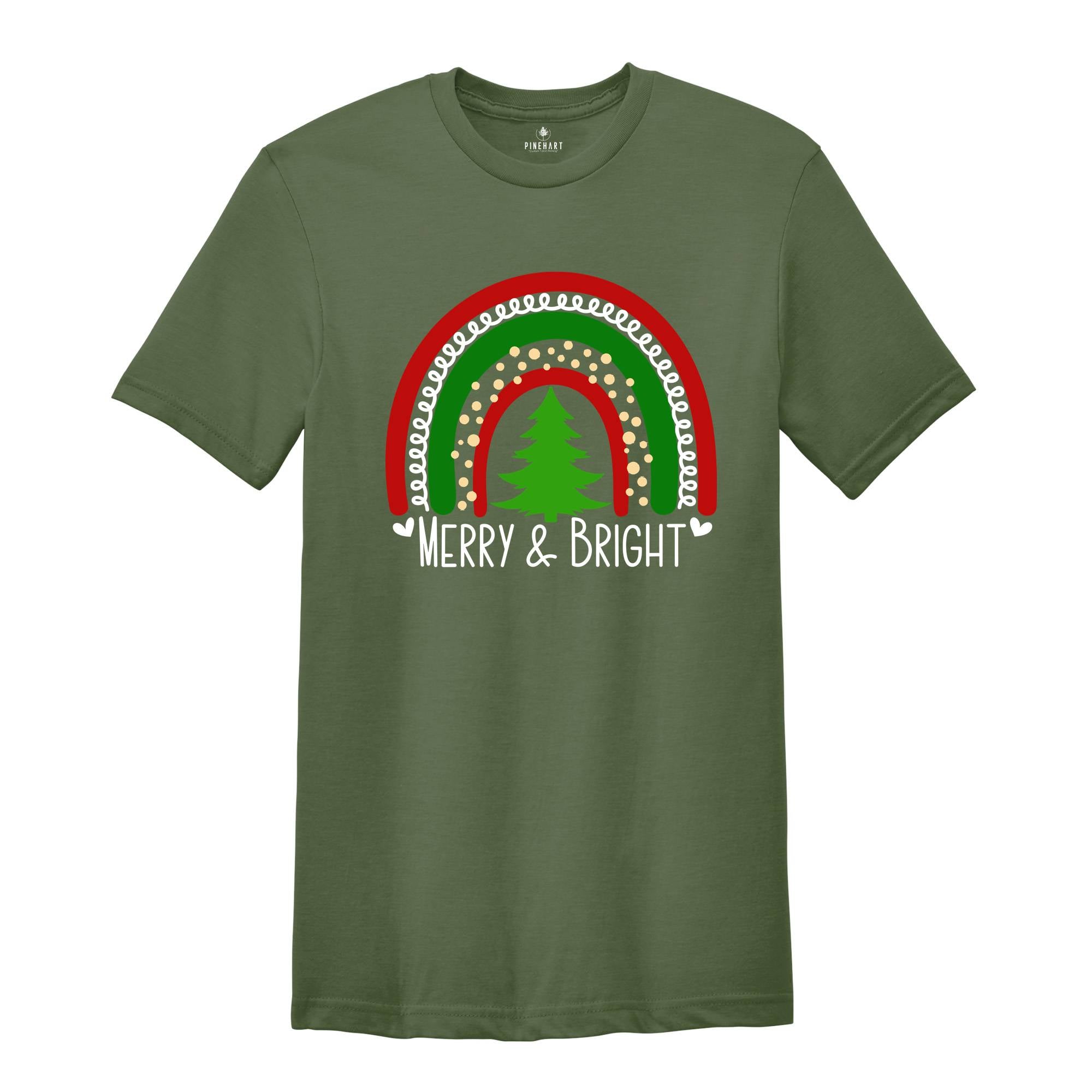 Merry Bright Rainbow Shirt, Rainbow Christmas Shirt, Holiday Xmas Shirt, Christmas Shirt For Women, Women Christmas Shirt, Merry Bright