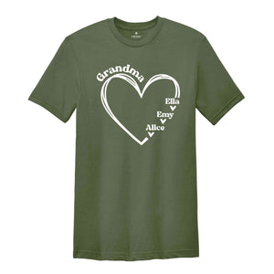 Custom Grandma Shirt, Grandma Heart Shirt, Grandma Shirt, Grandkids Name Shirt, Grandma Gift, Nana Shirt, Custom Names Shirt, Nana Gift