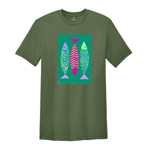 Boho Fishy Shirt, Boho Style Shirt, Fish Sketch Shirt, Retro Boho Shirt, Fishing Lover Shirt