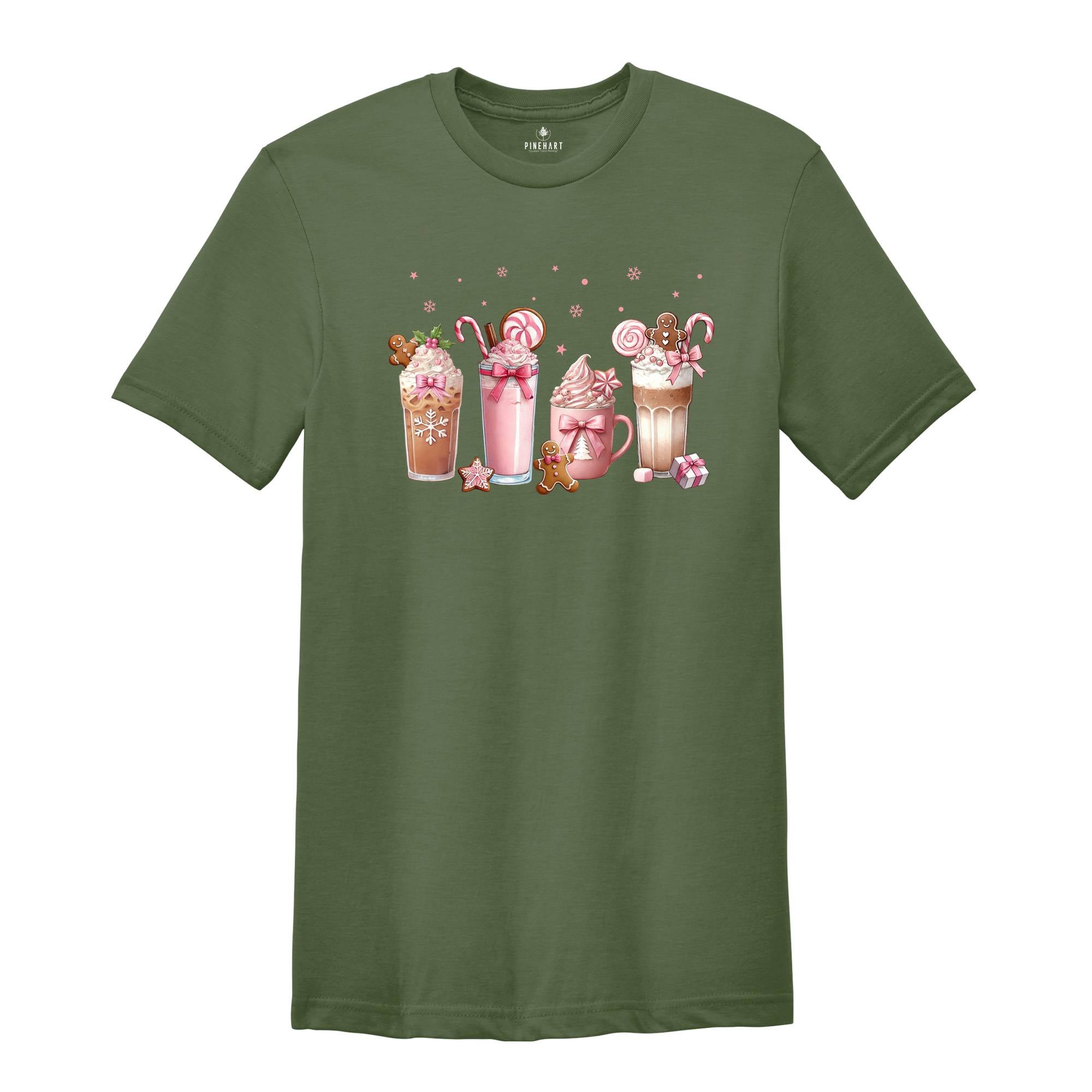 Pink Christmas Coffee Shirt, Coffee Lover Shirt, Coffee Lover Christmas Santa Shirt, Christmas Tree Shirt, Christmas Pajamas, New Year Shirt