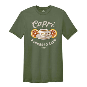 Capri Italy Espresso Club 1980 Tee, Italian Cafe Style Shirt, Retro Découpés Coffee Shirt, Vintage Cafe Shirt