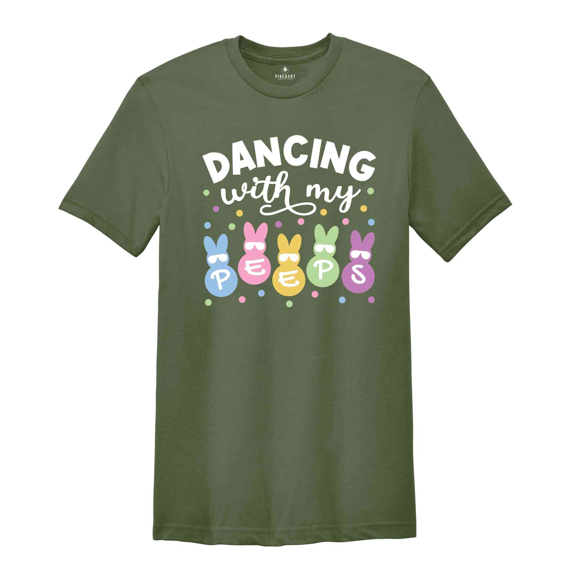 Dancing With My Peeps Shirt, Dancing Bunny with Sunglasses T-Shirt, Easter Bunny Shirt, Easter Day Gift, Easter Kids T-Shirt