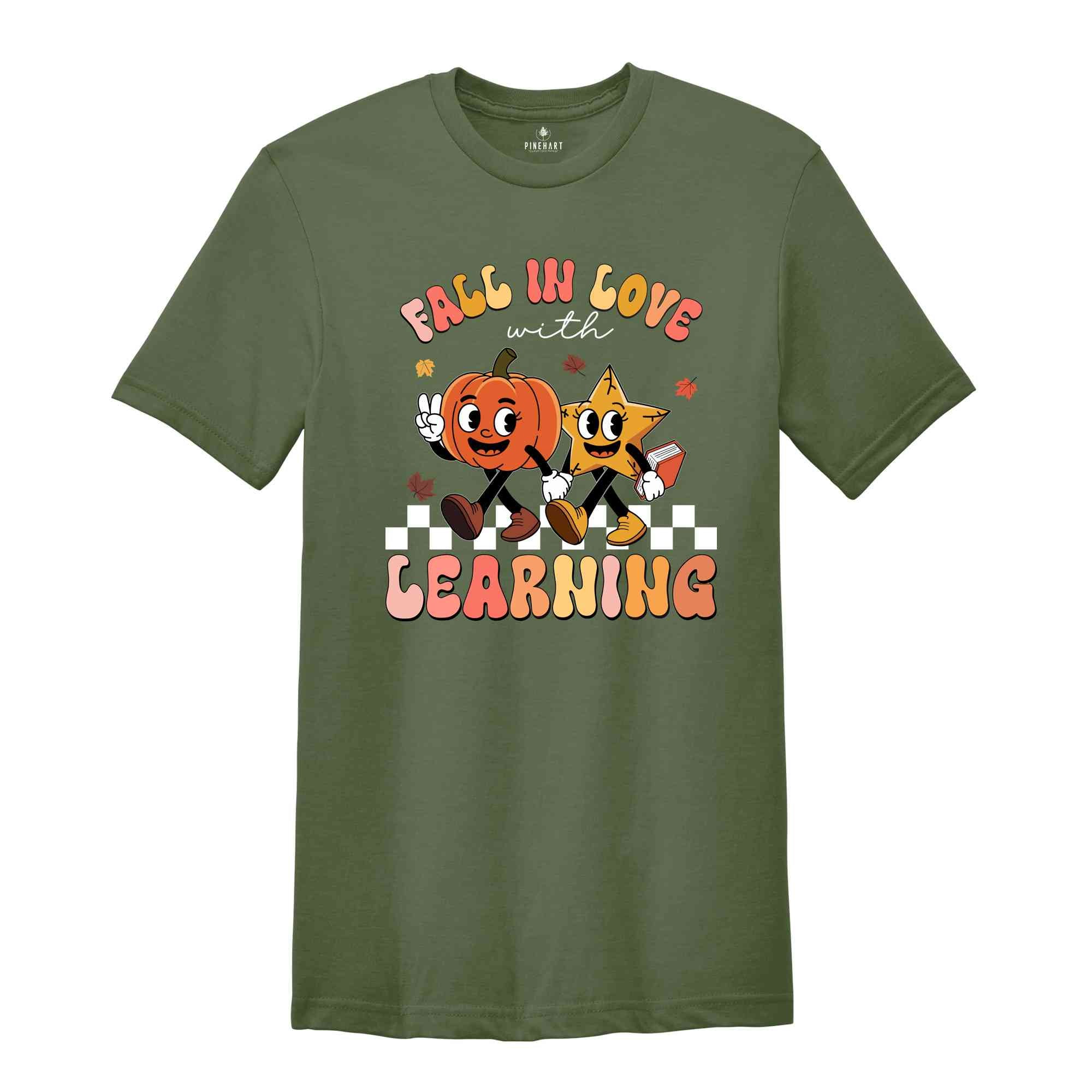 Fall In Love With Learning Shirt, Teacher Shirt, Groovy Teacher Shirt, Teacher Fall Shirt, Teacher Pumpkin Shirt, Retro Teacher Shirt