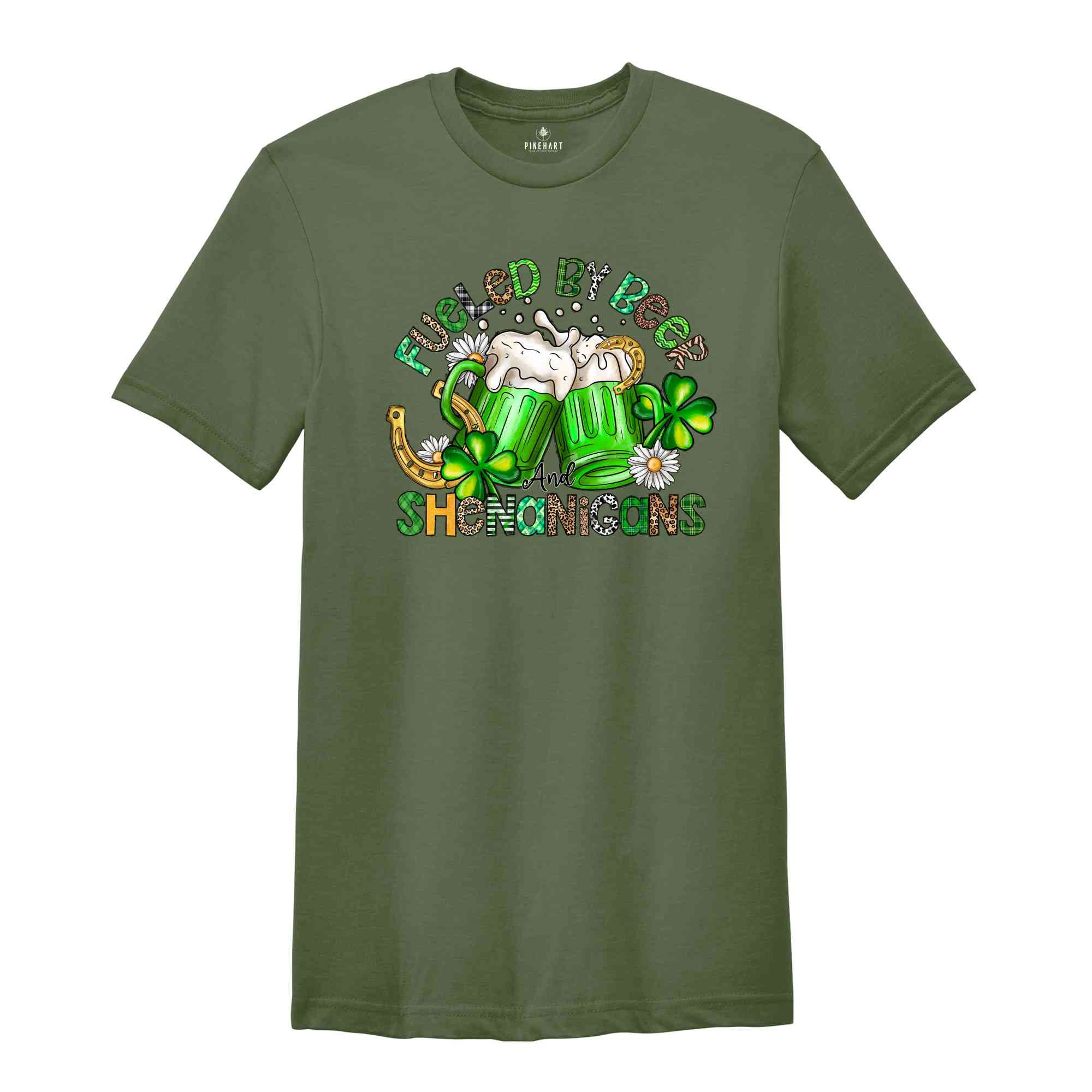 Fueled By Beer And Shenanigans Shirt, St. Patrick's Day Shirt, Feeling Lucky Shirt, Beer Shirt, Shamrock Shirt, Saint Patrick