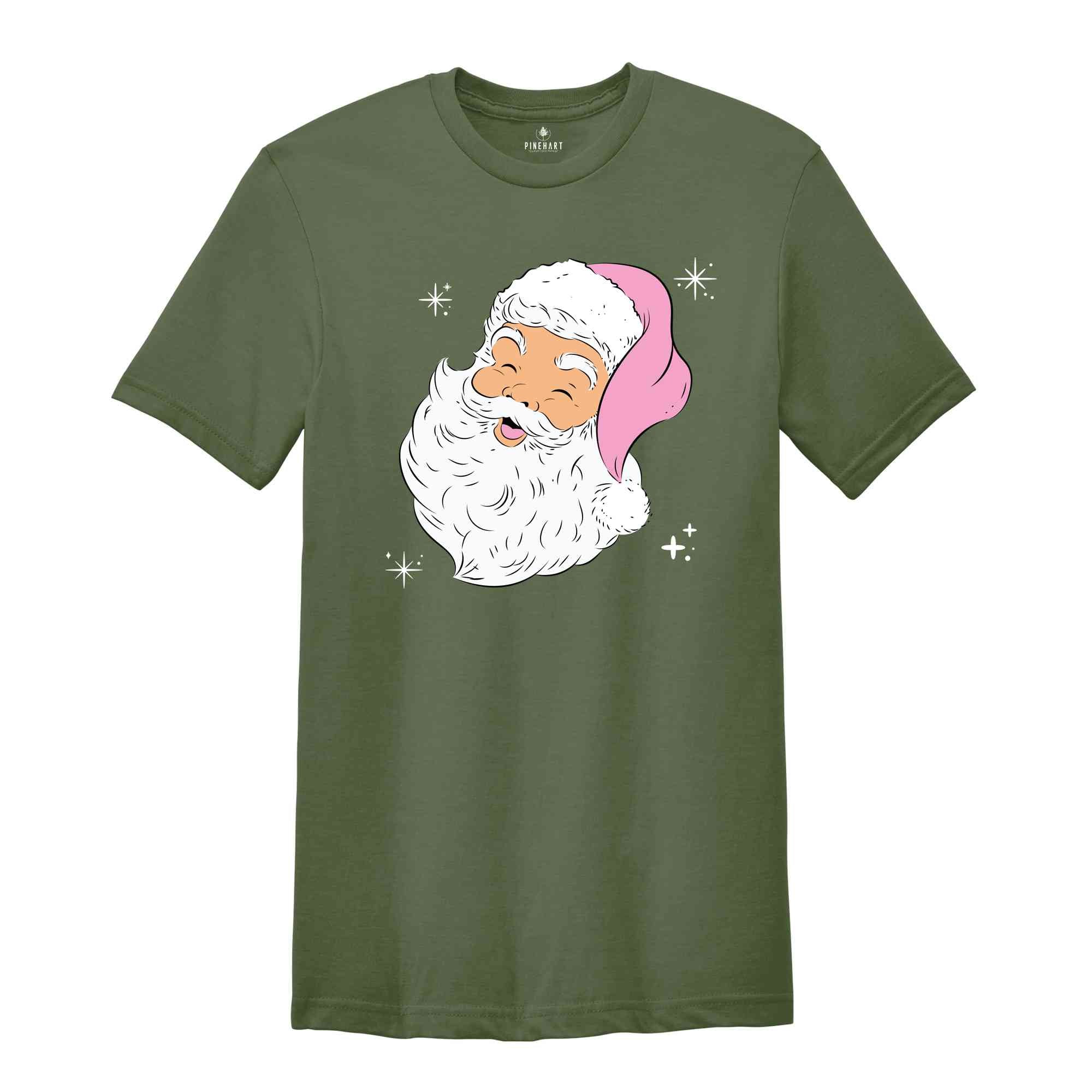 Retro Pink Christmas Santa Shirt, Pink Santa Hat Shirt, Retro Christmas Santa, Pink Christmas, Vintage Santa Shirt