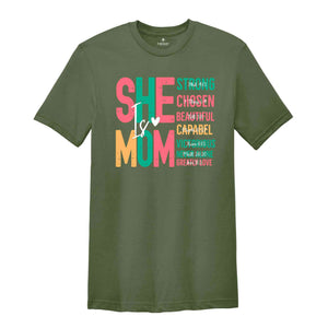 She Is Mom Shirt, Mother's Day Shirt, Blessed Mom Shirt, Bible Verse Shirt, Religious T-Shirt, Mom Shirt, Christian Mom Tee