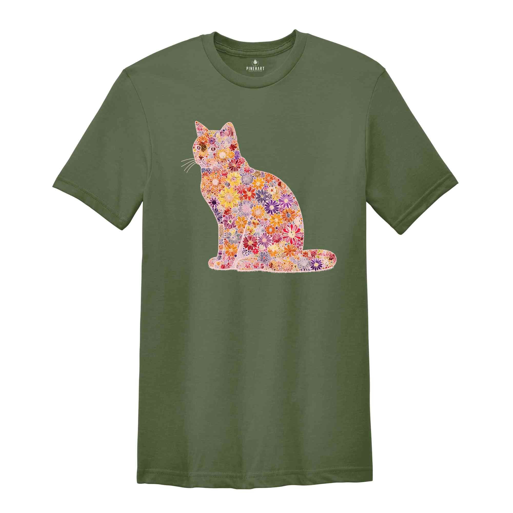 Cat Mom Shirt, Floral Cat Shirt, Floral Cat Tee, Cat Lover Shirt, Animal Lover Tee, Cat Lovers Shirt, Flowers Shirt