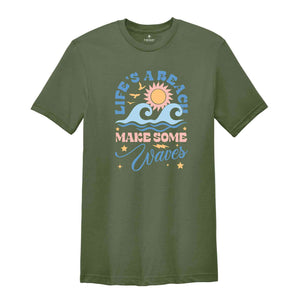 Life's A Beach Make Some Waves Shirt, Retro Shirt, Welcome Summer Shirt, Palm Trees Shirt, Summertime Shirt, Summer Shirt, Beach Shirt