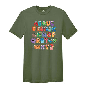 Monsters Alphabet Shirt, Colorful Alphabet Shirt, Teaching Shirt, Teacher Shirt, Field Trip Shirt, Teachers Matching Shirt, Alphabet Shirt