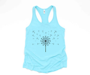 37500-Dandelion Tank Top, Flower Tank Top, Floral Tank Top, Summer Tank Top, Nature Tank Top, Yoga Dandelion Tank Top, Scattered Dandelion Top