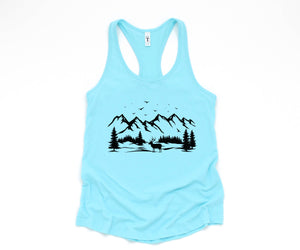 Deer Mountain,Tank Top,Hiking Tank Top,Deer Tank Top,Hippie Tank Top,Mountain Tank Top,Boho Tank Top,Camping Tank Top,Yoga Tank Top,Custom Tank Top,Exercise Tank Top,Camp Tank Top,Mountain Camp Tank