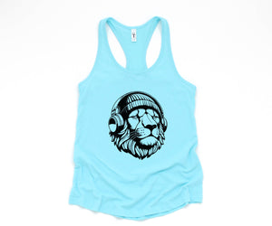 Lion Tank Top, Music Tank Top, Animals Lover Tank Top, Cute Animal Tank Top, Cat Lover Tank Top, Big Cat Tank Top, Music Cat Tank Top