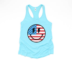 USA Smiley Face Tank Top, Usa Shirt, July 4th Tank, Women's 4th Of July Tank Top, Patriotic Tank Top, America Gifts