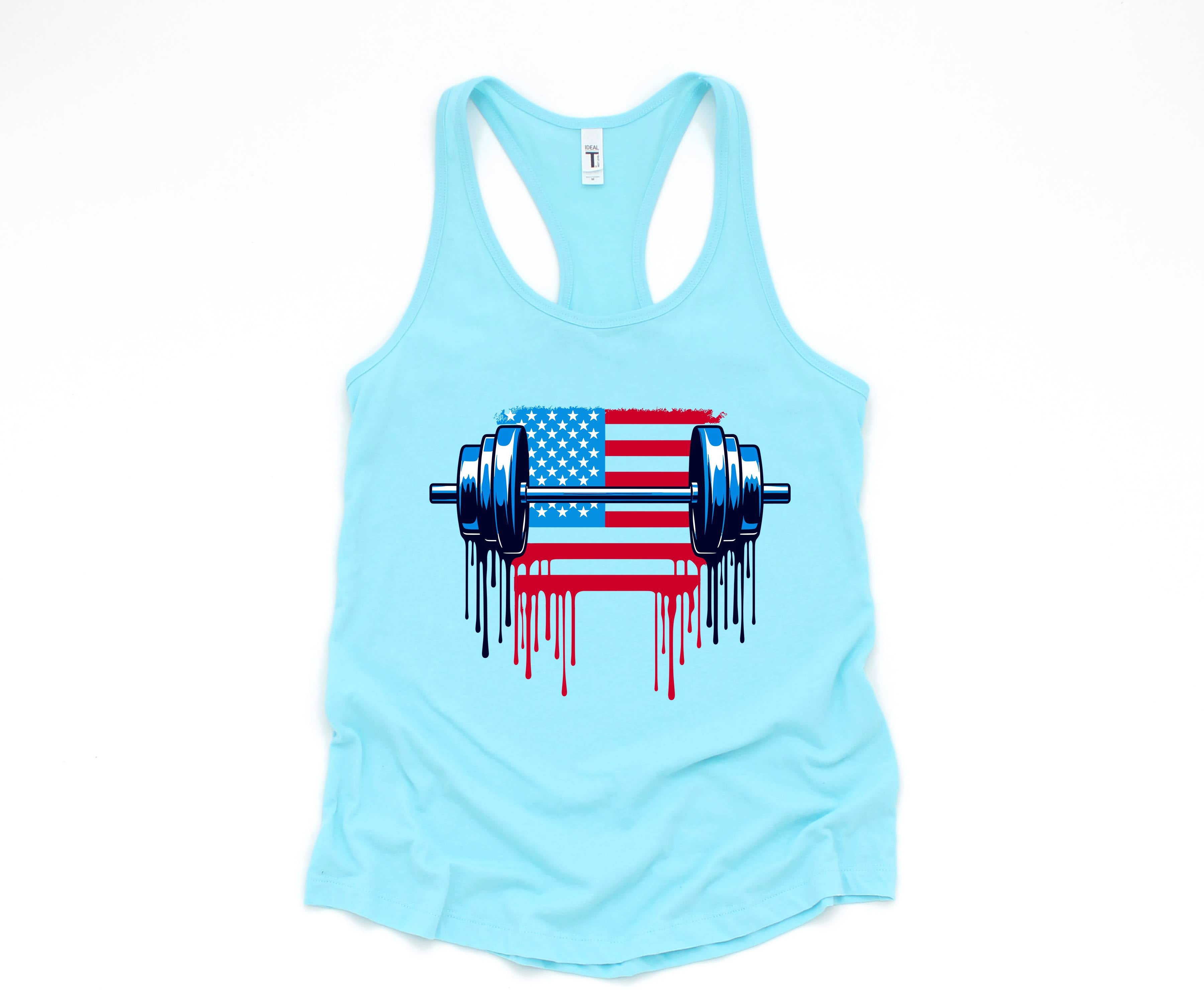 USA FLAG Barbell Tank Top, Red White And Blue Tank Top , 4th Of July Tank Top, Weight Lifting Shirt, USA Flag Tank