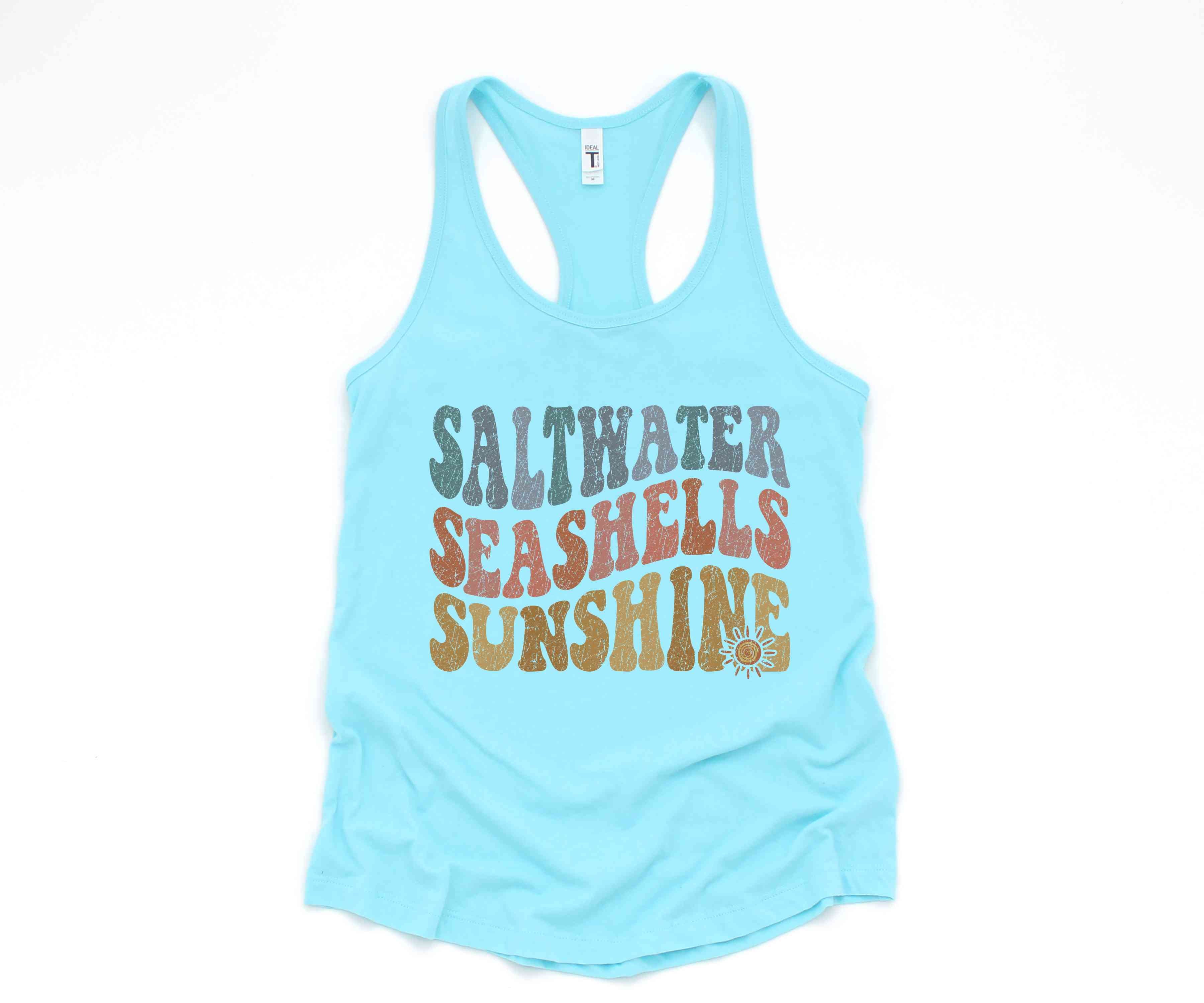 Saltwater Seashells Sunshine Tank Top, Hello Summer, Travel Tee, Summer Clothing, Sunshine Shirt, Beach Top, Summer Tank Tops, Beach Vibes