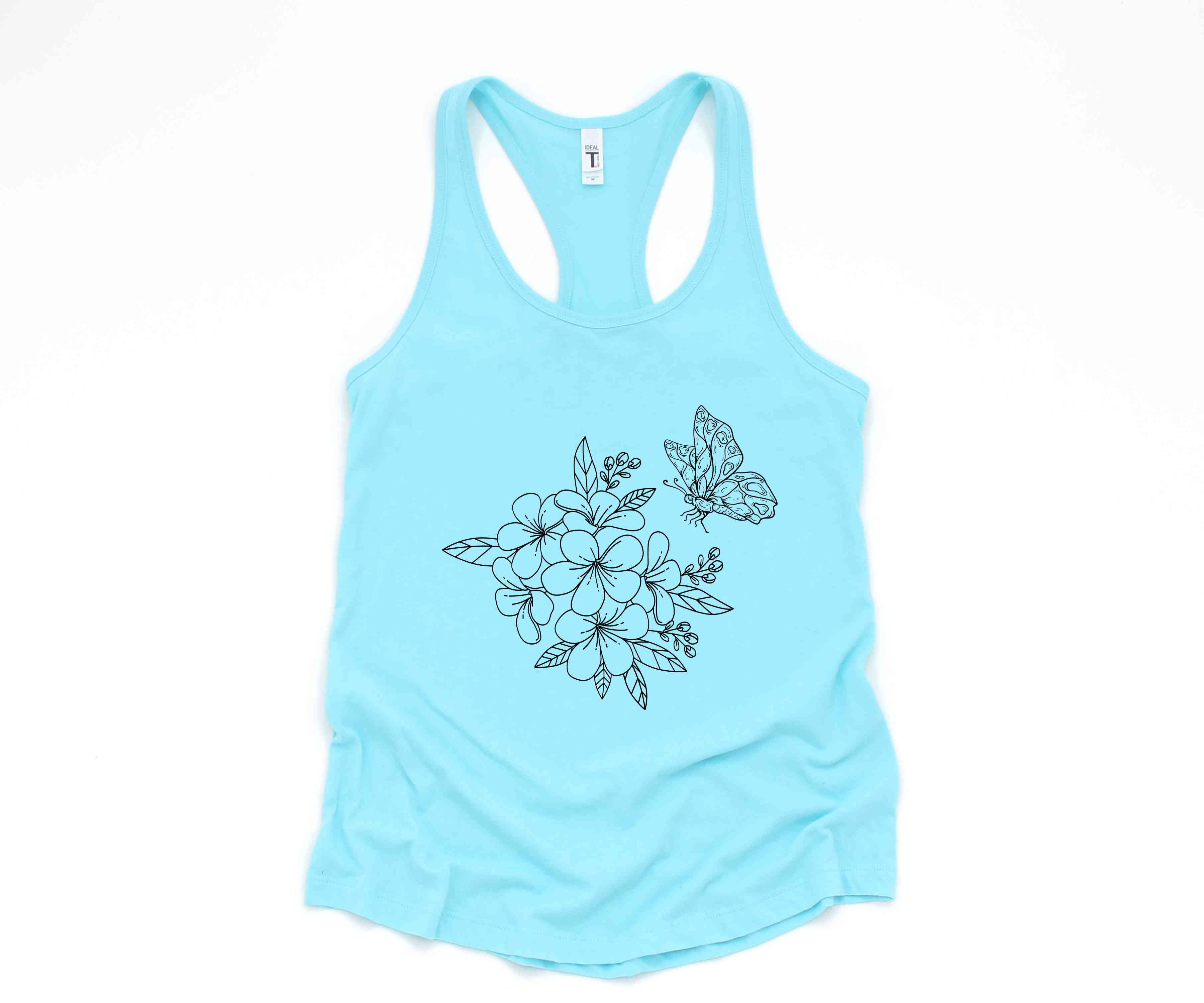 Flower And Butterfly Tank Top, Flower Tank Top, Butterfly Tank Top, Floral Tank Top, Spring Flower Tank Top, Spring Tank Top