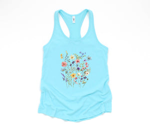 Vintage Flowers Tank Top, Boho Shirt, Botanical Floral Tank, Wildflowers T-Shirt, Floral Gym Tank Top