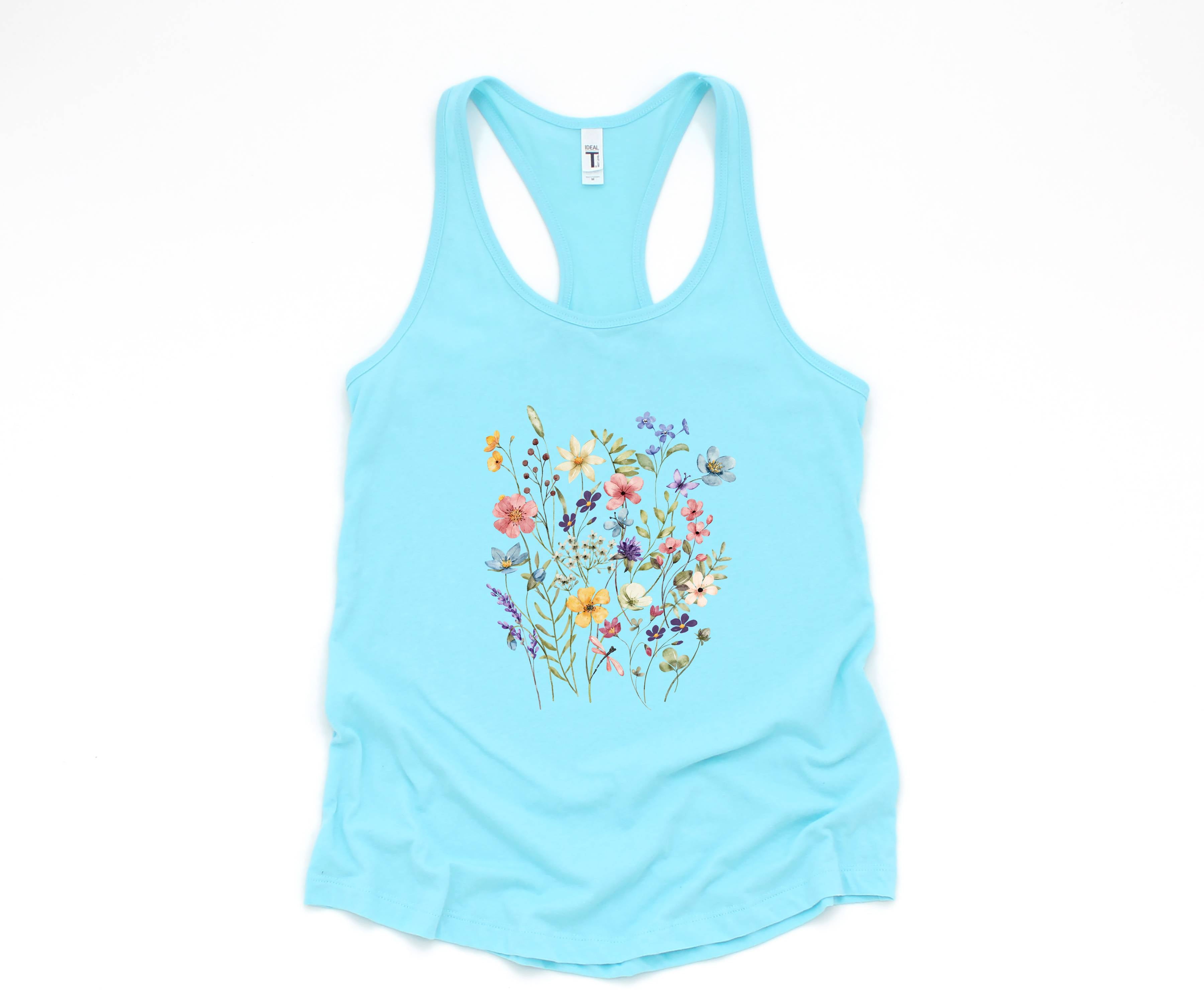 Vintage Flowers Tank Top, Boho Shirt, Botanical Floral Tank, Wildflowers T-Shirt, Floral Gym Tank Top