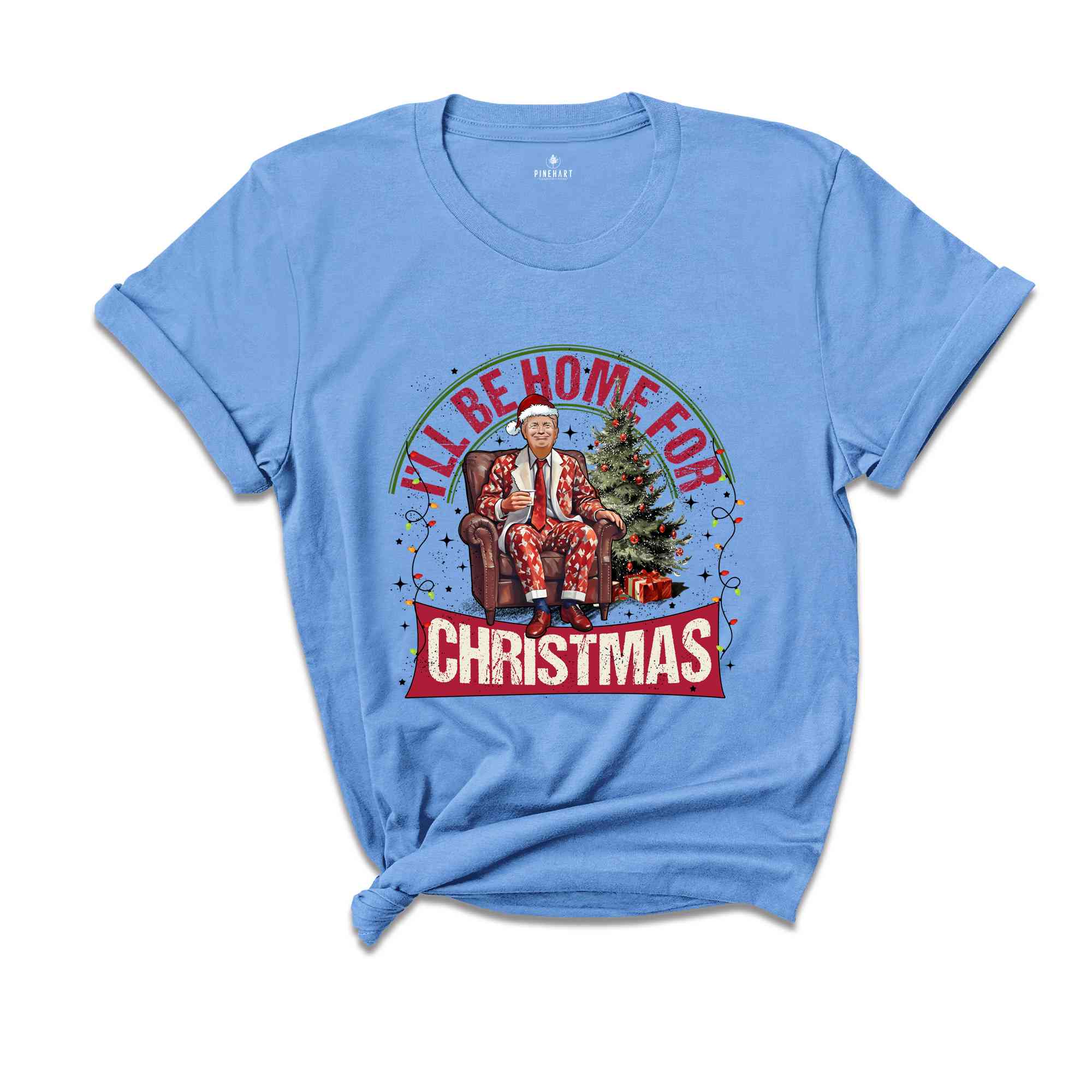 I'll Be Home For Christmas Donald Trump Shirt, Holiday Homecoming Santa T-Shirt, US Flag Shirt, Conservative Tee, Christmas Collage Shirt