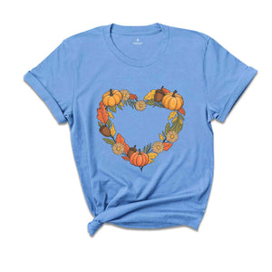 Pumpkin Heart Shirt, Thanksgiving Family Shirt, Autumn Floral Tee, Pumpkin and Acorn Tee, Cute Fall Outfit, Family Matching Shirts