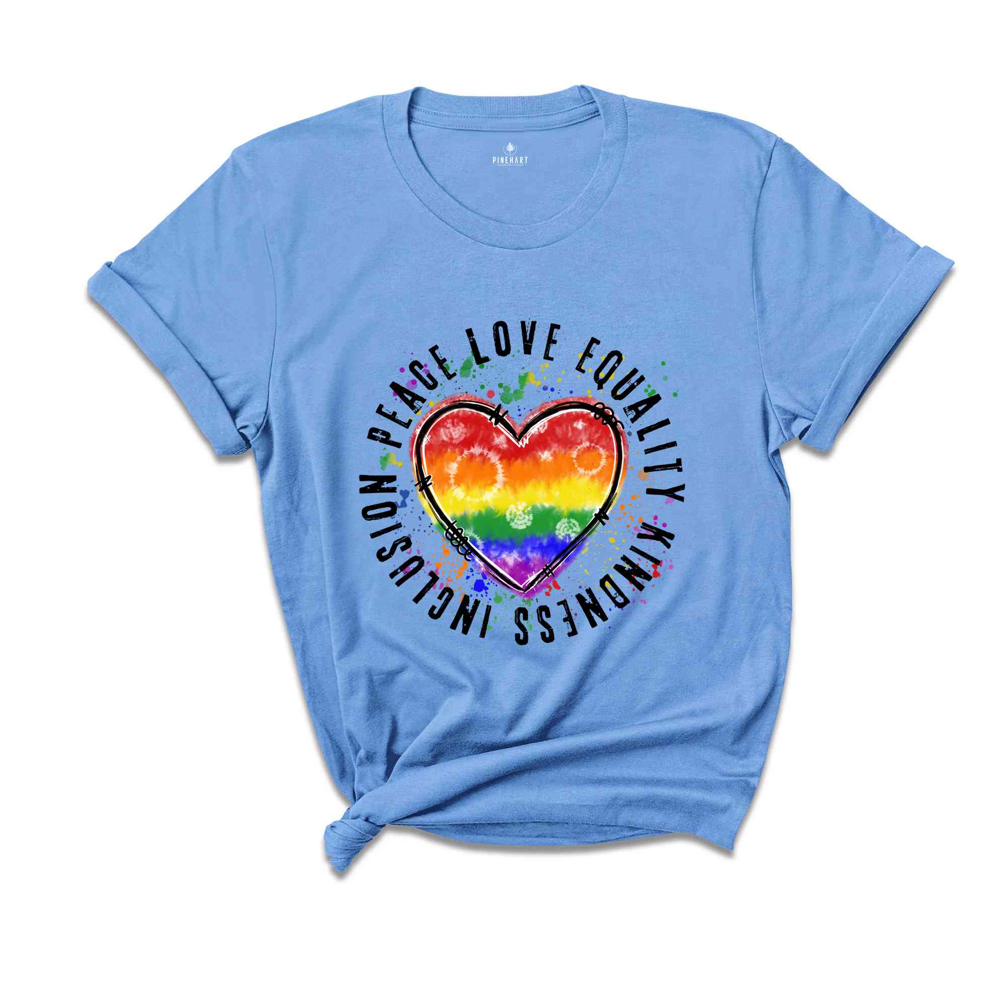 Peace Love Equality Kindness Inclusion Shirt, LGBT Heart Shirt, Rainbow Heart Shirt, Pride Month Shirt, Pride Support Tee, Queer Shirt