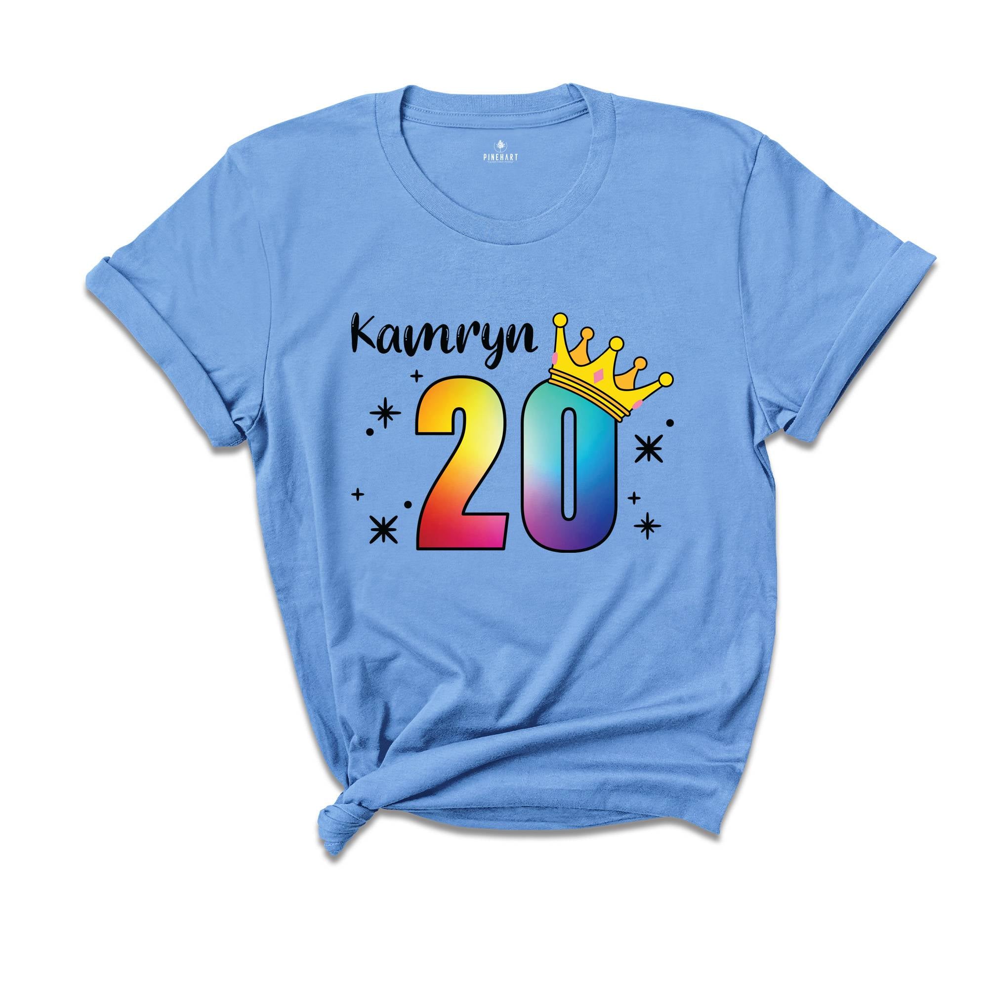 Personalized Names 20 Birthday Shirt, Crown 20th Birthday Shirt, Rainbow Birthday Shirt, Birthday Party Shirt, Toddler Birthday Shirt