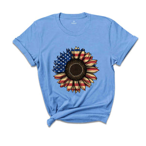 America Sunflower Shirt, USA Flag Flower T Shirt, Gift For American, 4th Of July Flag Graphic T-Shirt, Freedom TShirt, Independence Shirt