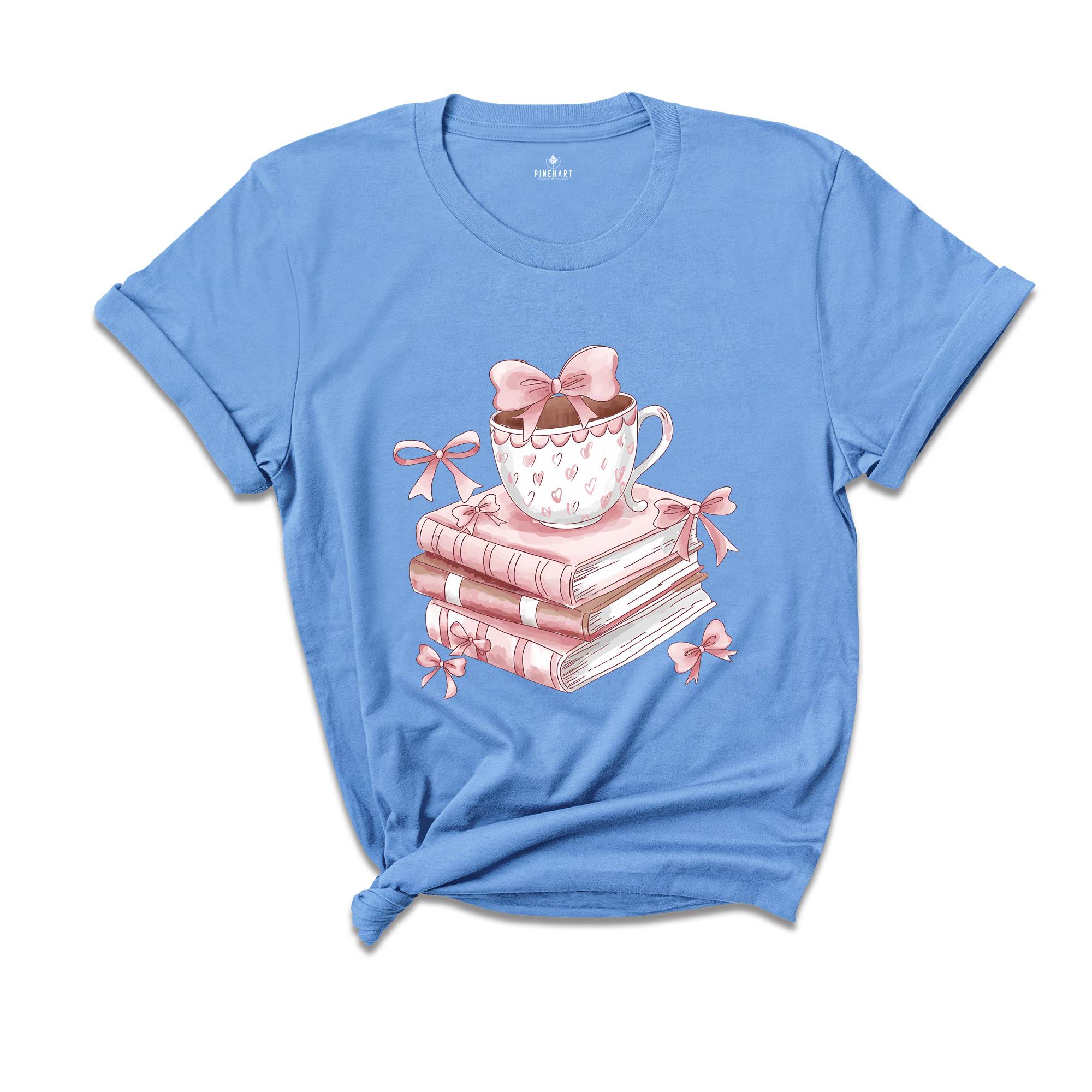 Book Lover Valentine Shirt, Gift for Book Lovers, Coquette Valentine Bookish Tee, Bookworm Coffee Reading T-Shirt, Gift for Librarian