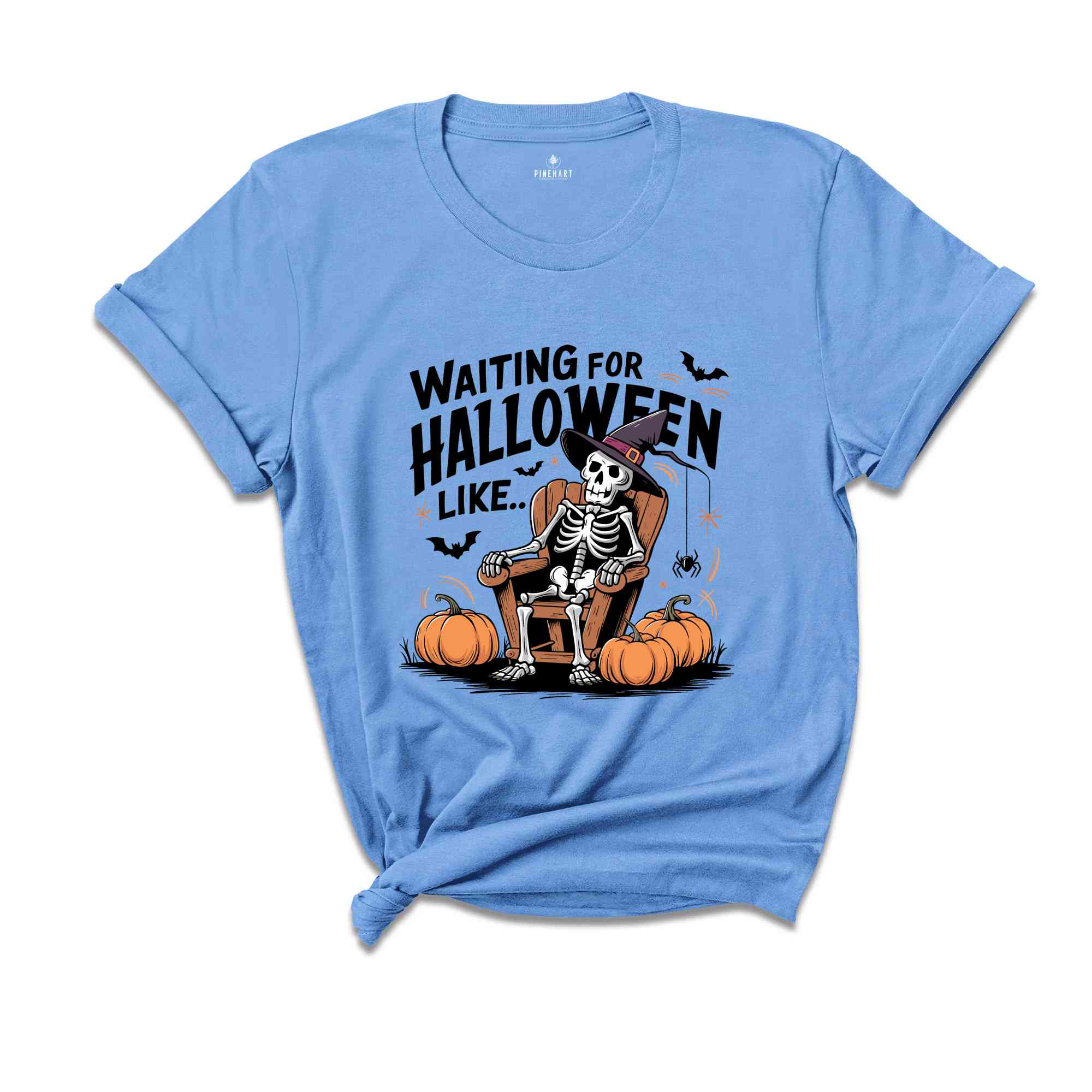 Waiting for Halloween Skeleton T-shirt, Funny Halloween Spooky Pumpkin Tee, Women Comfort Color Halloween Party Shirt, Fall Spooky season