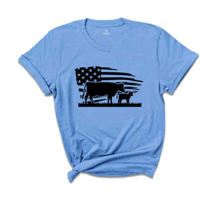 USA Cow Farm Shirt, Farm Cow T-Shirt, Farmer Cow Tee, Farm Animal Shirt, Farmer American Flag Shirt, Farmer Gift