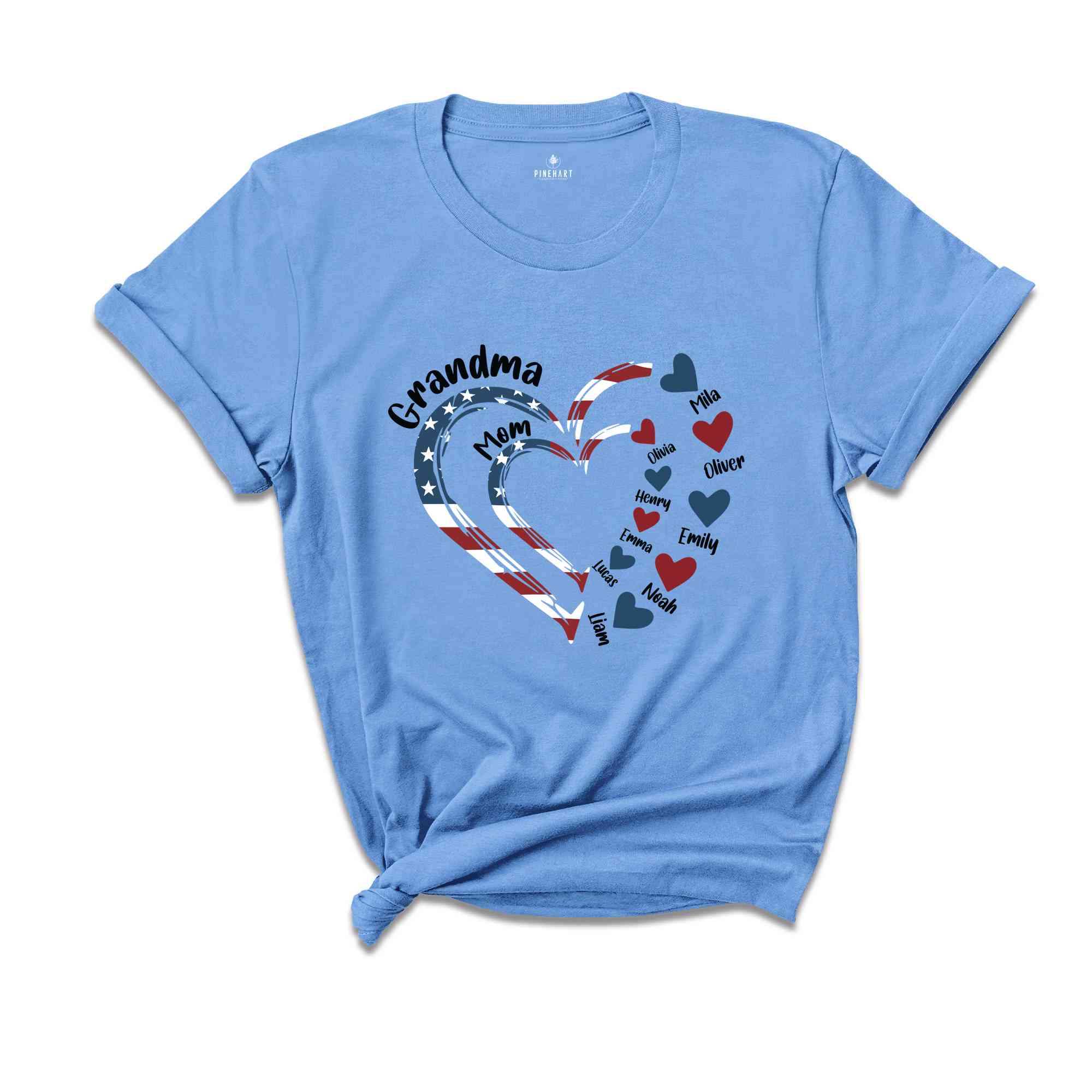 Custom Mom Grandma Heart T-Shirt, Custom 4th Of July Nana Shirt, Patriotic 4th of July Grandma Tee, 4th Of July Gifts