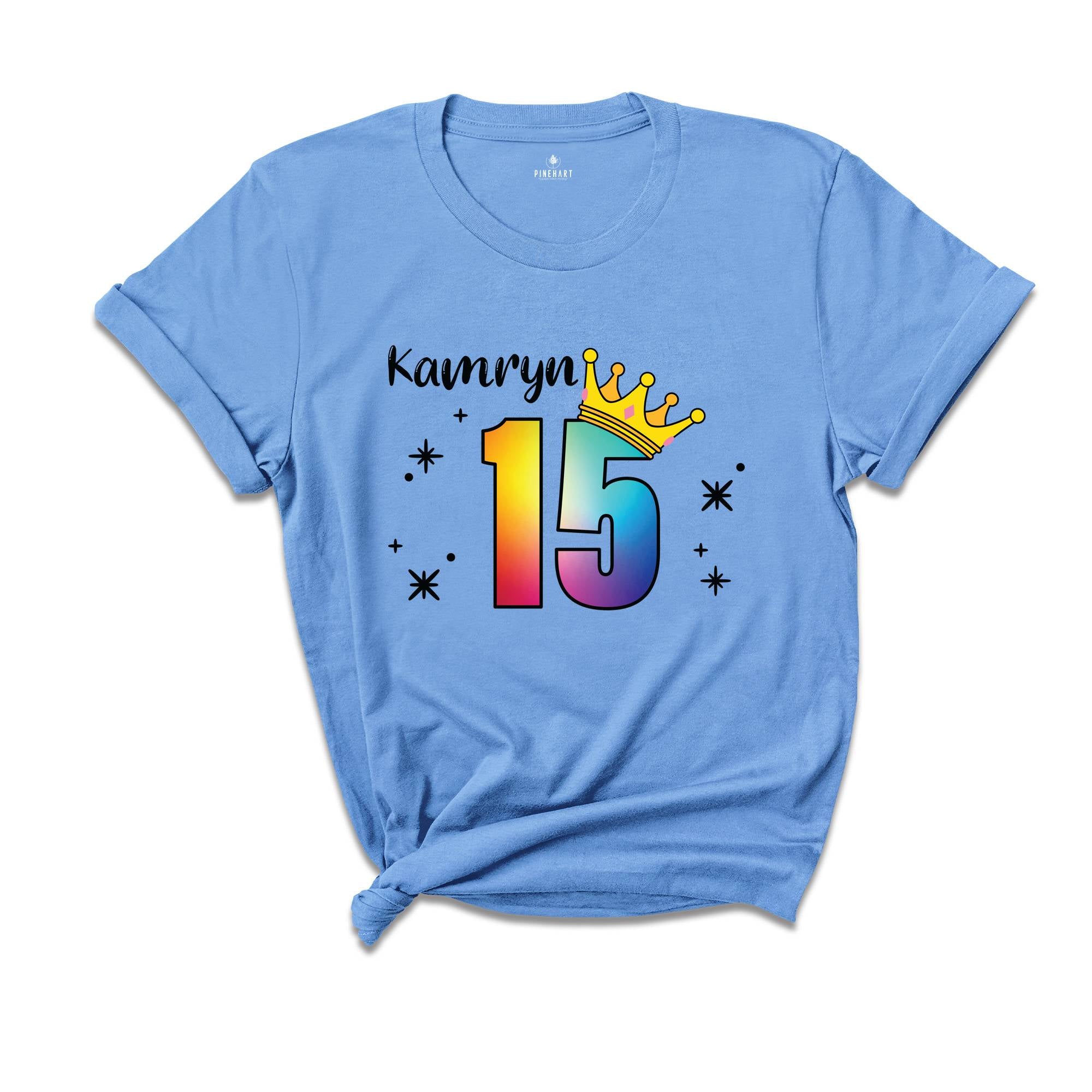 Personalized Names 15 Birthday Shirt, Crown 15th Birthday Shirt, Rainbow Birthday Shirt, Birthday Party Shirt, Toddler Birthday Shirt