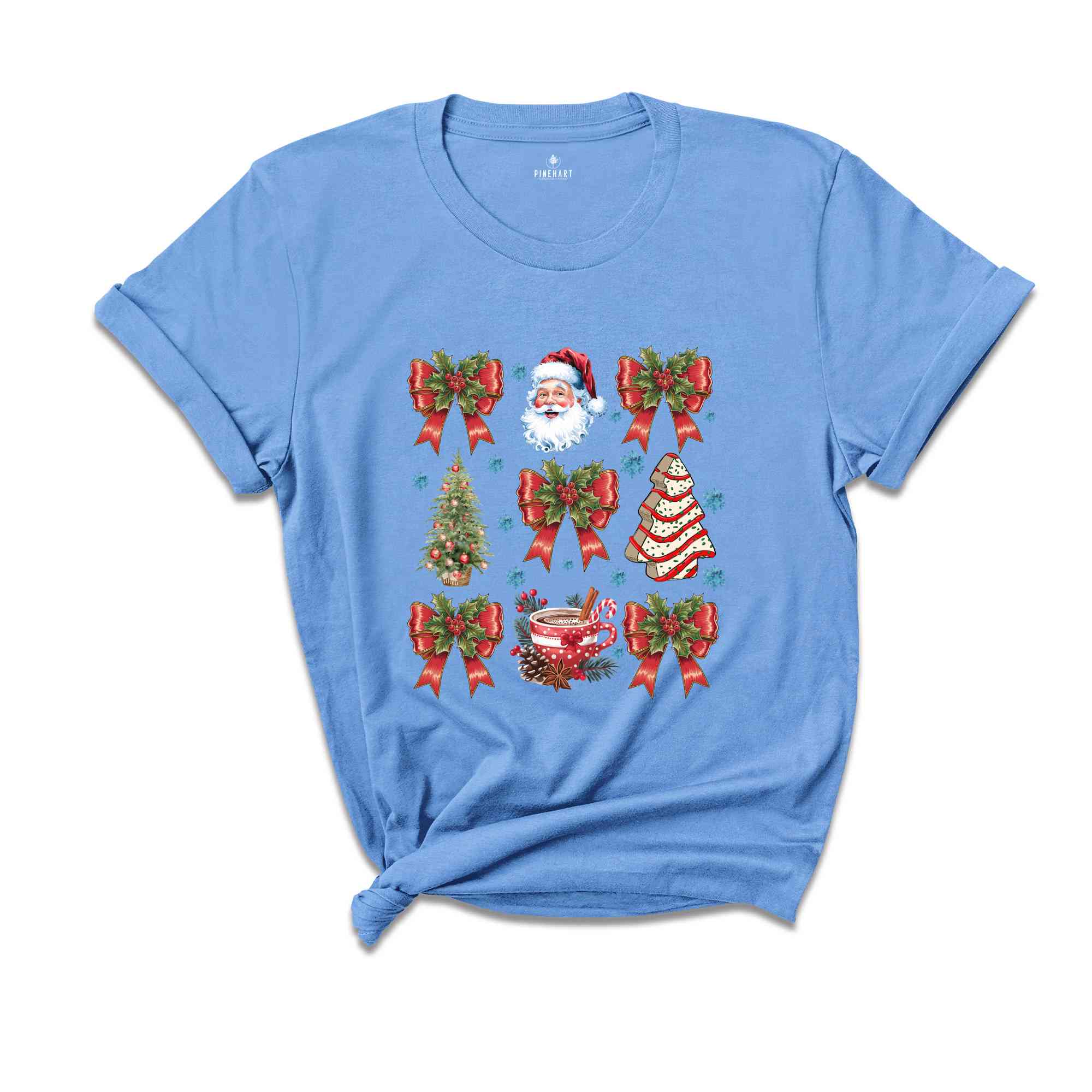 Christmas Coquette Bow Shirt, Cute Xmas T-Shirt, Cute Red Ribbon Santa Tee, Retro Holiday Shirt, Christmas Gift