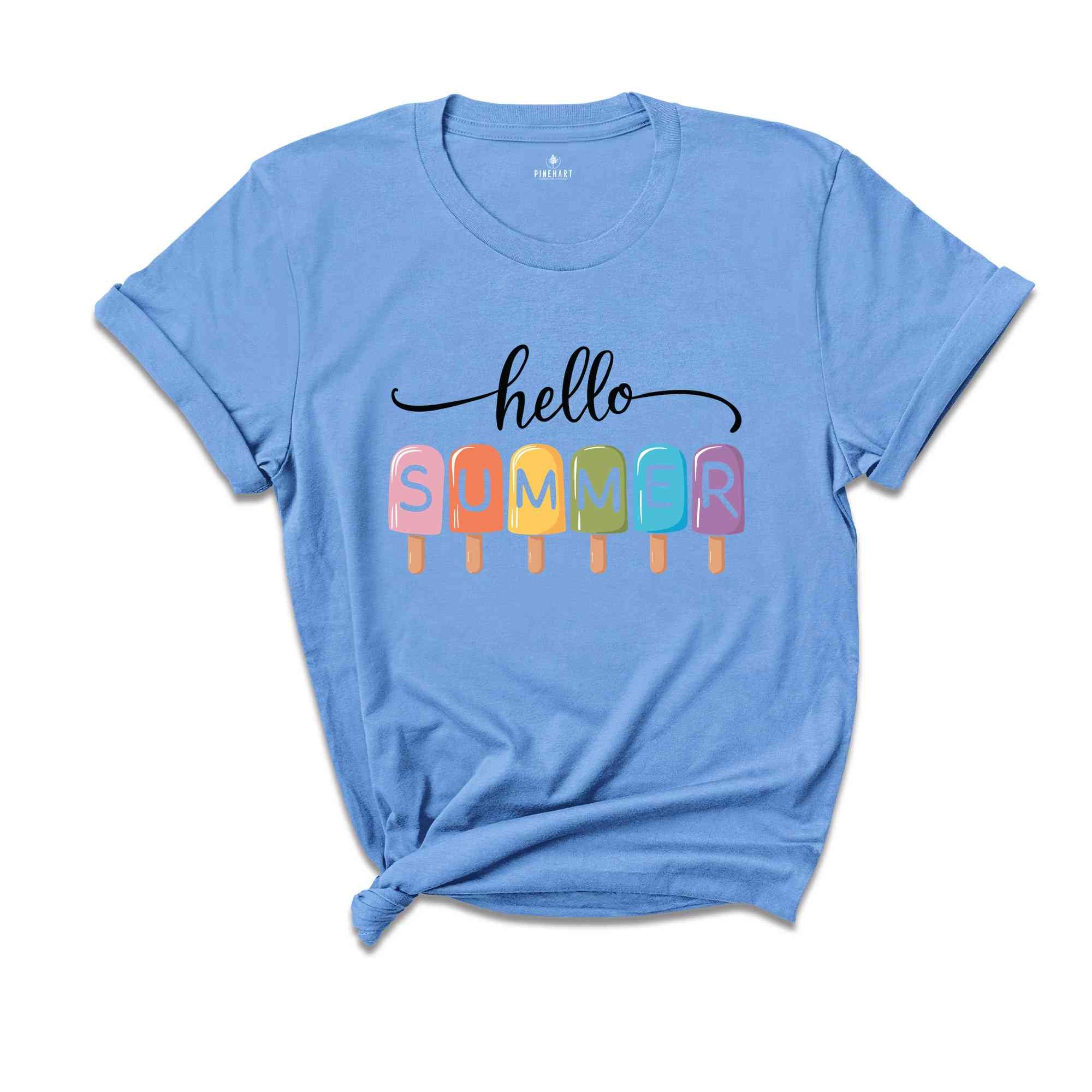 Hello Summer T-Shirt, Popsicle Summer Shirt, Colorful Holiday T-Shirt, Family Vacation Apparel, Summer Vibes Shirt