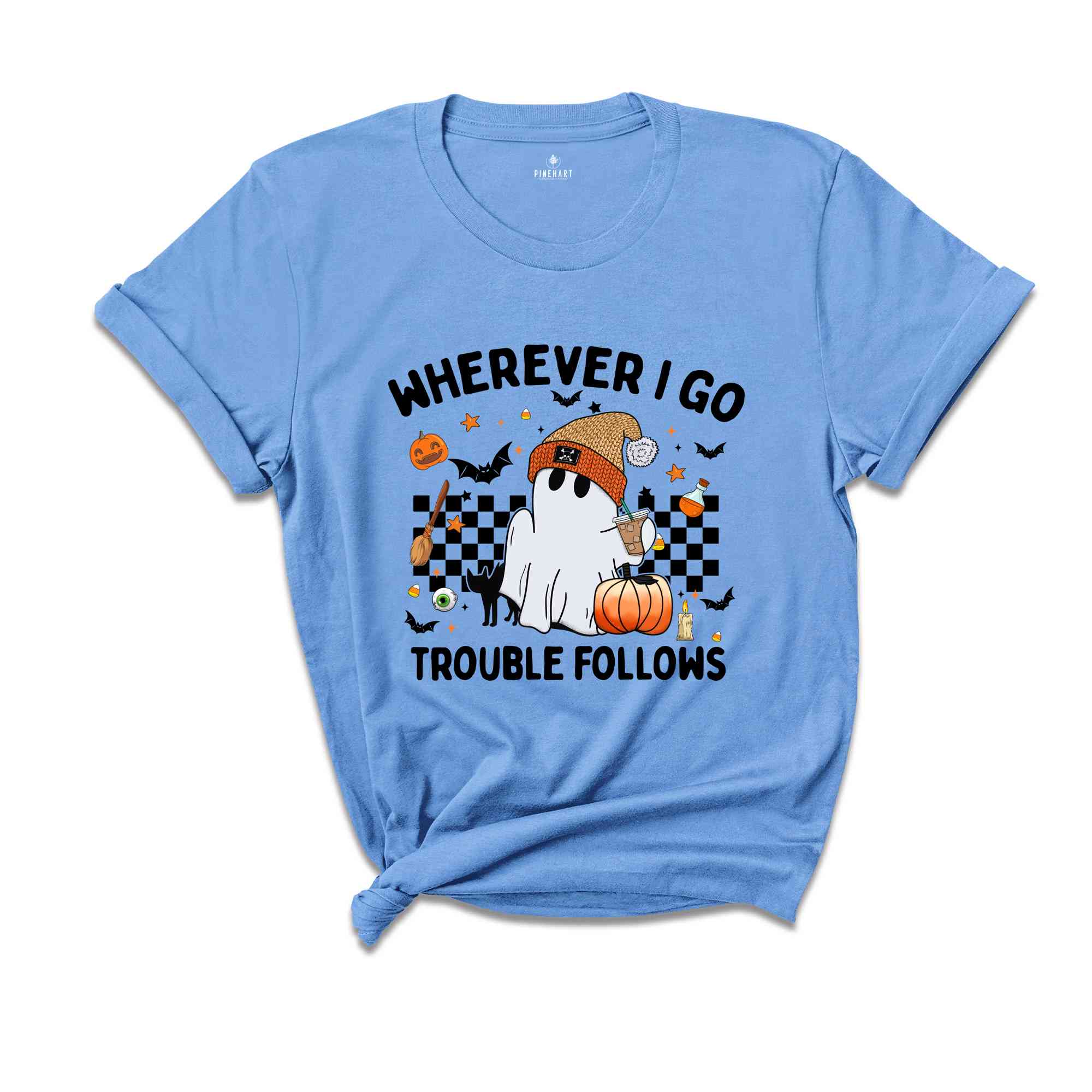 Wherever I Go Trouble Follows T-Shirt, Matching Halloween Shirts, Spooky Season Tee, Retro Funny Couple Halloween Gifts